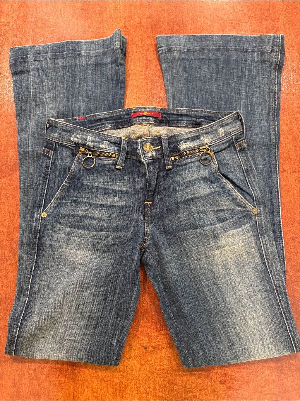 7 For All Mankind Low Rise Trouser Flare Jeans With Zip And Ring Detail